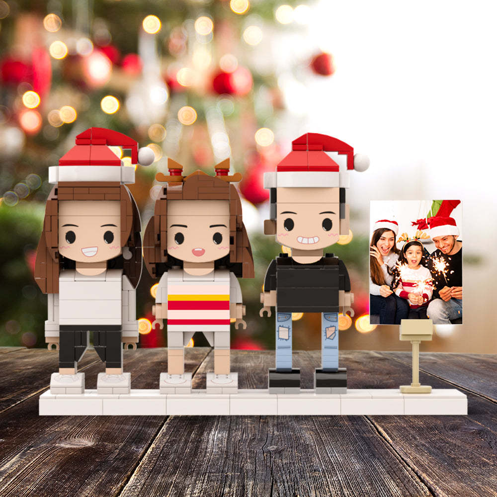 Full Body Customizable 3 People Photo Frame Custom Brick Figures Small Particle Block Perfect Christmas Gifts for Family - soufeelau