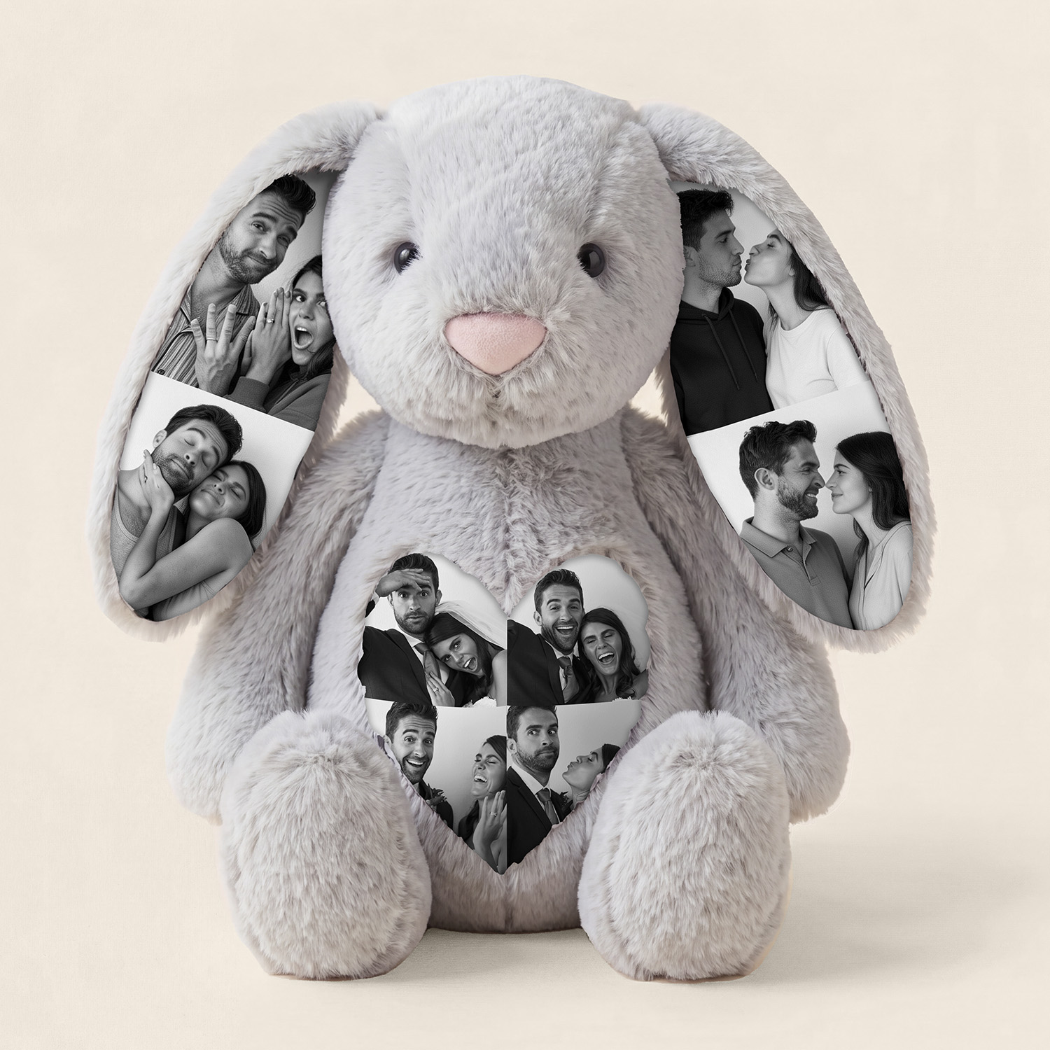 Custom Photo Bunny Plush – Personalized Hidden Ear Picture Bunny Gift for Couples Anniversary Mother's Day Gifts