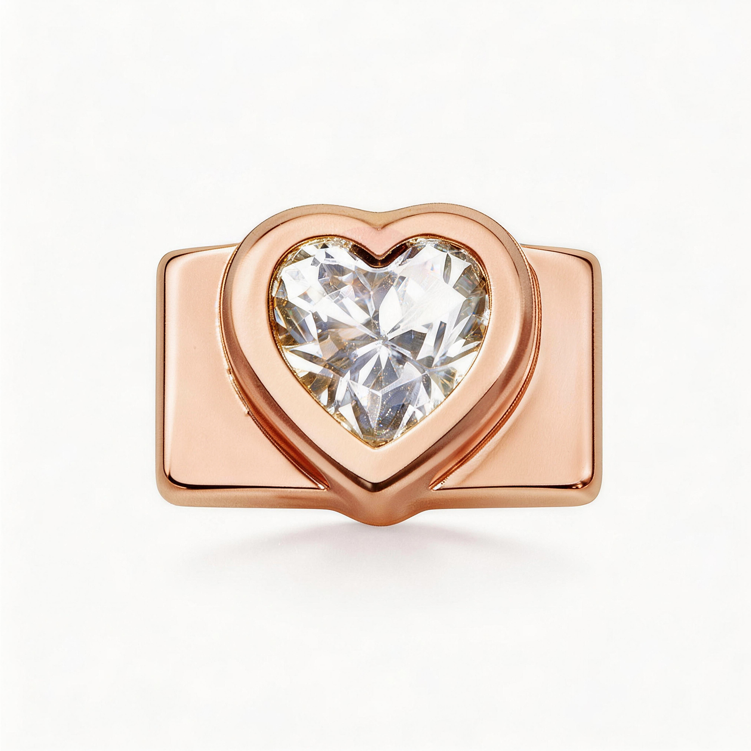 Large Heart-Shaped Diamond Charm - Rose Gold - soufeelau