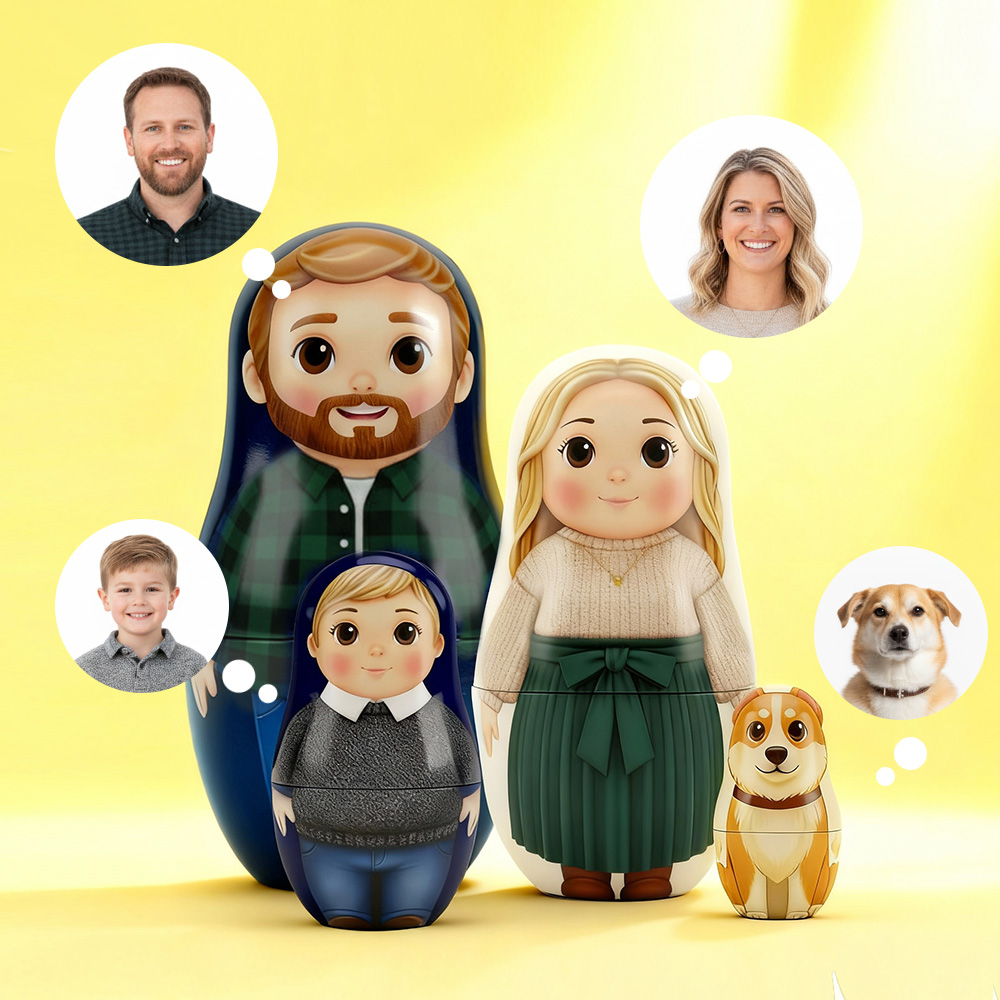 Personalized Portrait Nesting Doll with Preview Effect Custom Photo Family Portrait Cartoon Style Gift Photo Christmas Gift - soufeelau