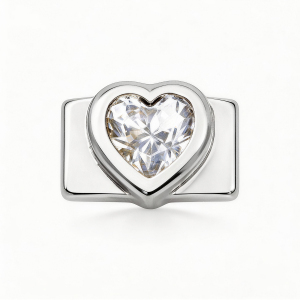 Large Heart-Shaped Diamond Charm - Silver