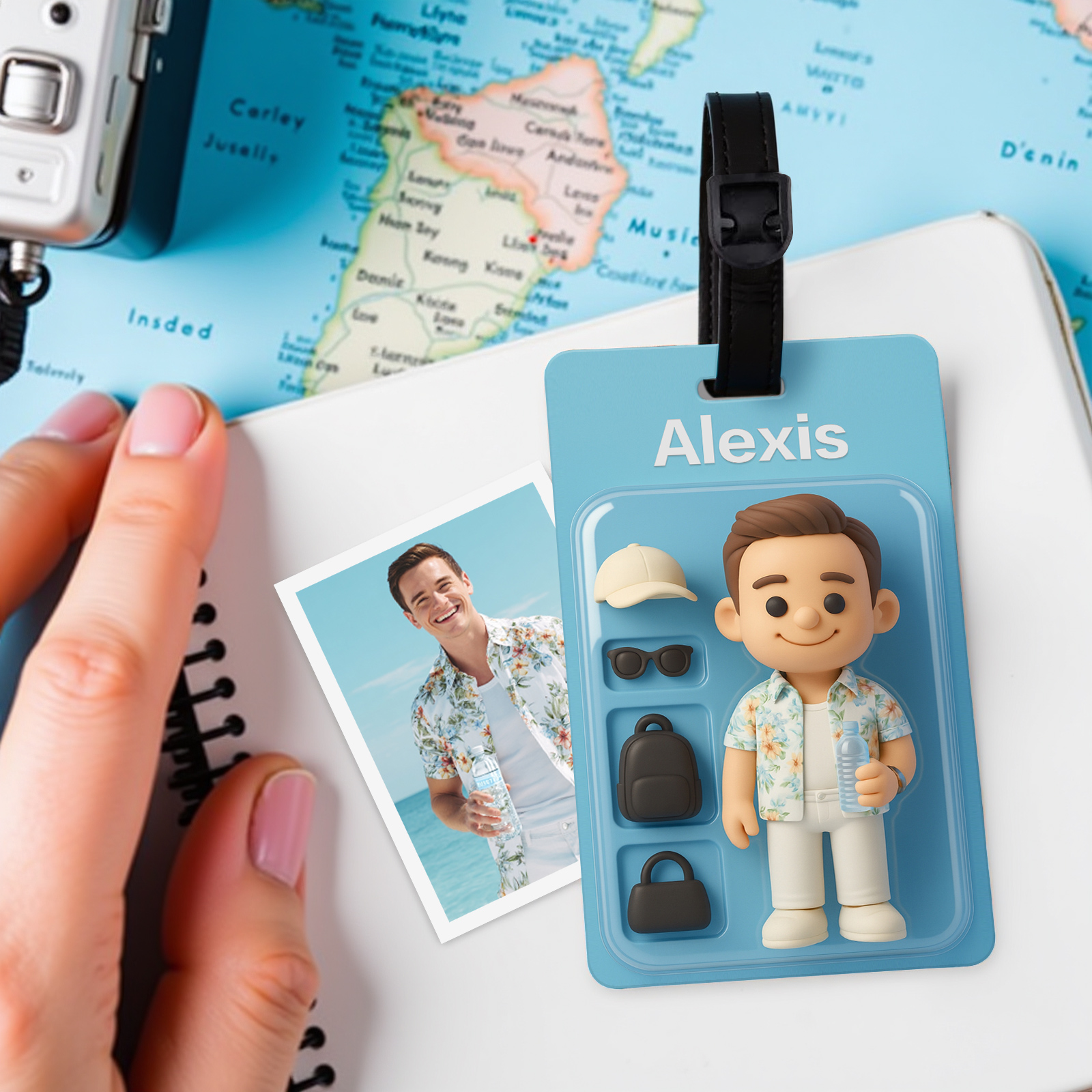 Fully Body Custom 3D Effect Cartoon Character Traveling Luggage Tag with Name and Photo 2D Printing Travel Accessory Birthday Gift for Travel Lover - soufeelau