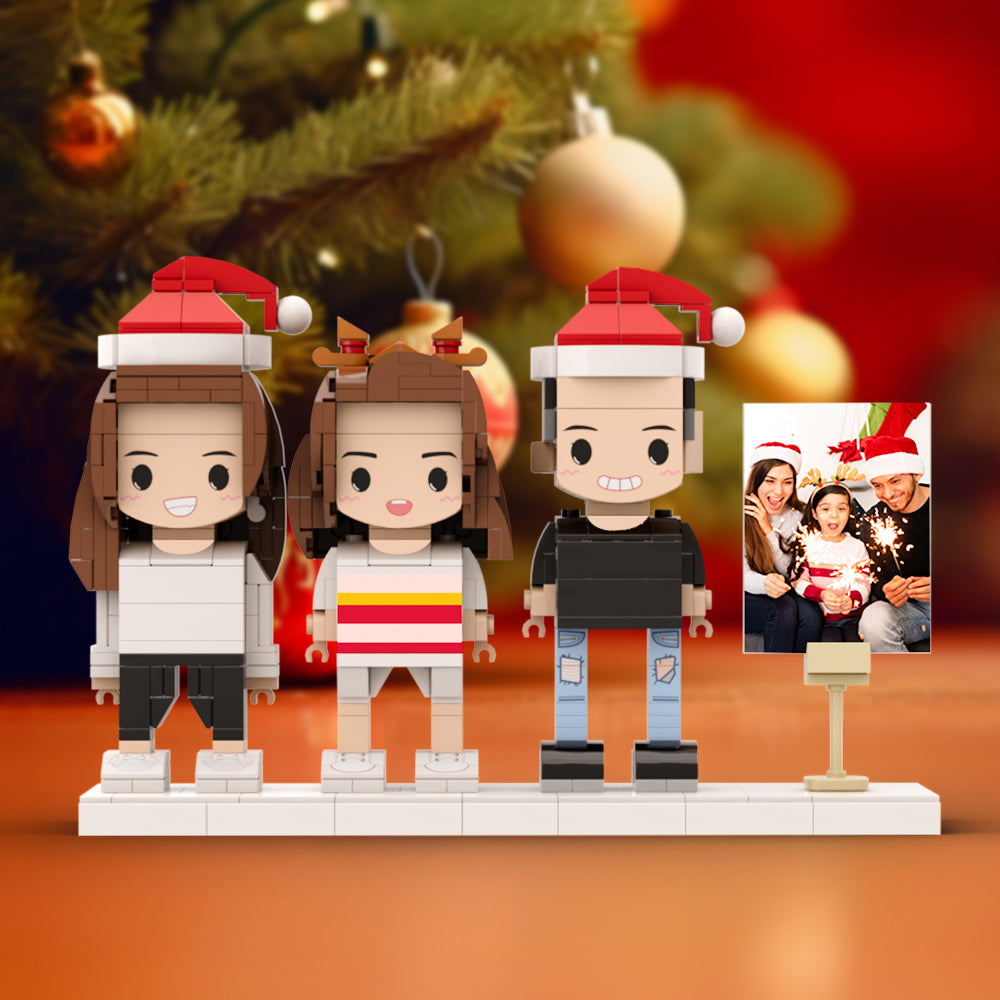 Full Body Customizable 3 People Photo Frame Custom Brick Figures Small Particle Block Perfect Christmas Gifts for Family - soufeelau