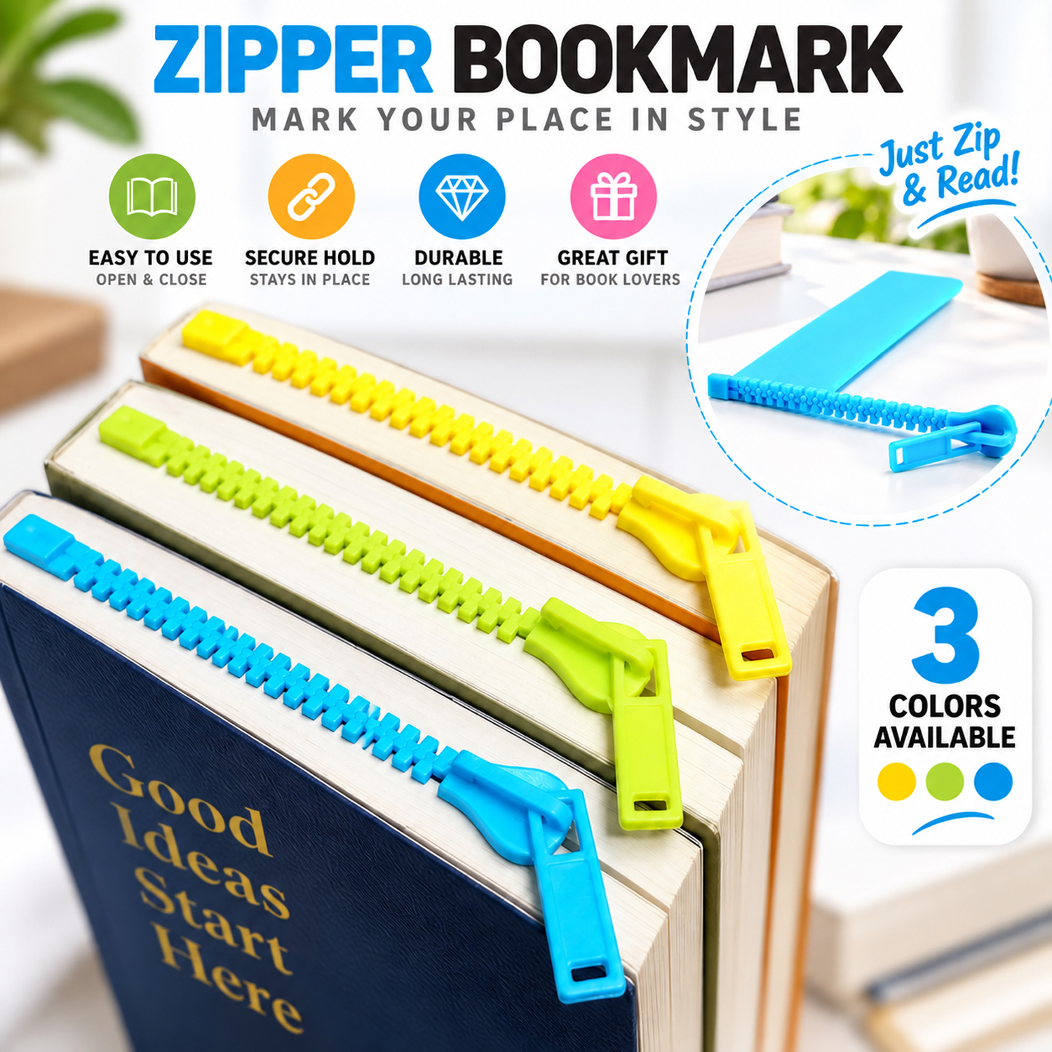 Zipper Marker Unique Bookmark Fun School Office Supplies Stationery Colorful Note Page Holder Mothers Day Christmas Thanksgiving Graduation Teacher Readers Gifts Perfect for Any Book - soufeelau