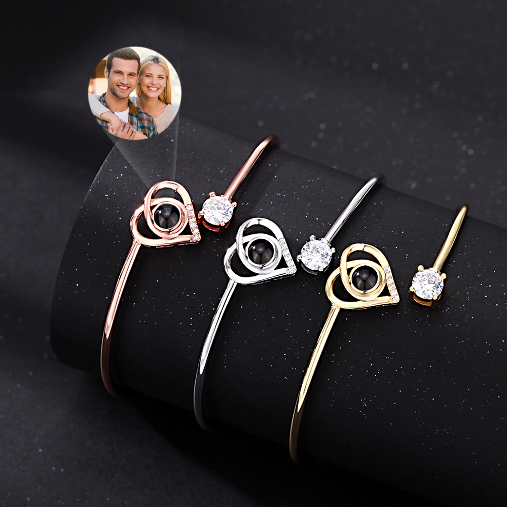 Custom Projection Bracelet Personalized Photo Bracelet Heart Jewelry Gift for Her - soufeelau