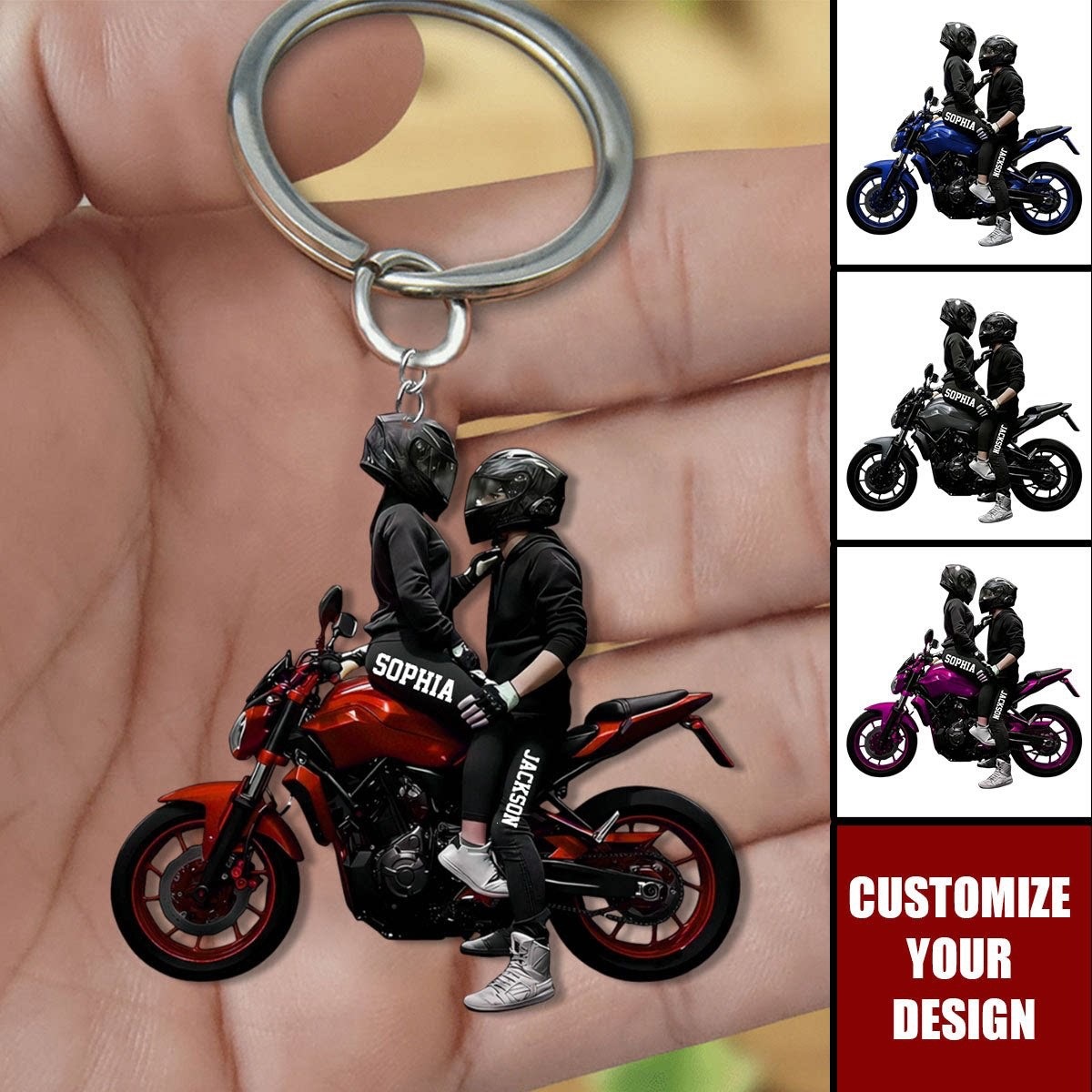 Personalized Motorbike Couple Acrylic Keychain – Custom Name Keychain Gift for Couples & Motorcycle Lovers - soufeelau