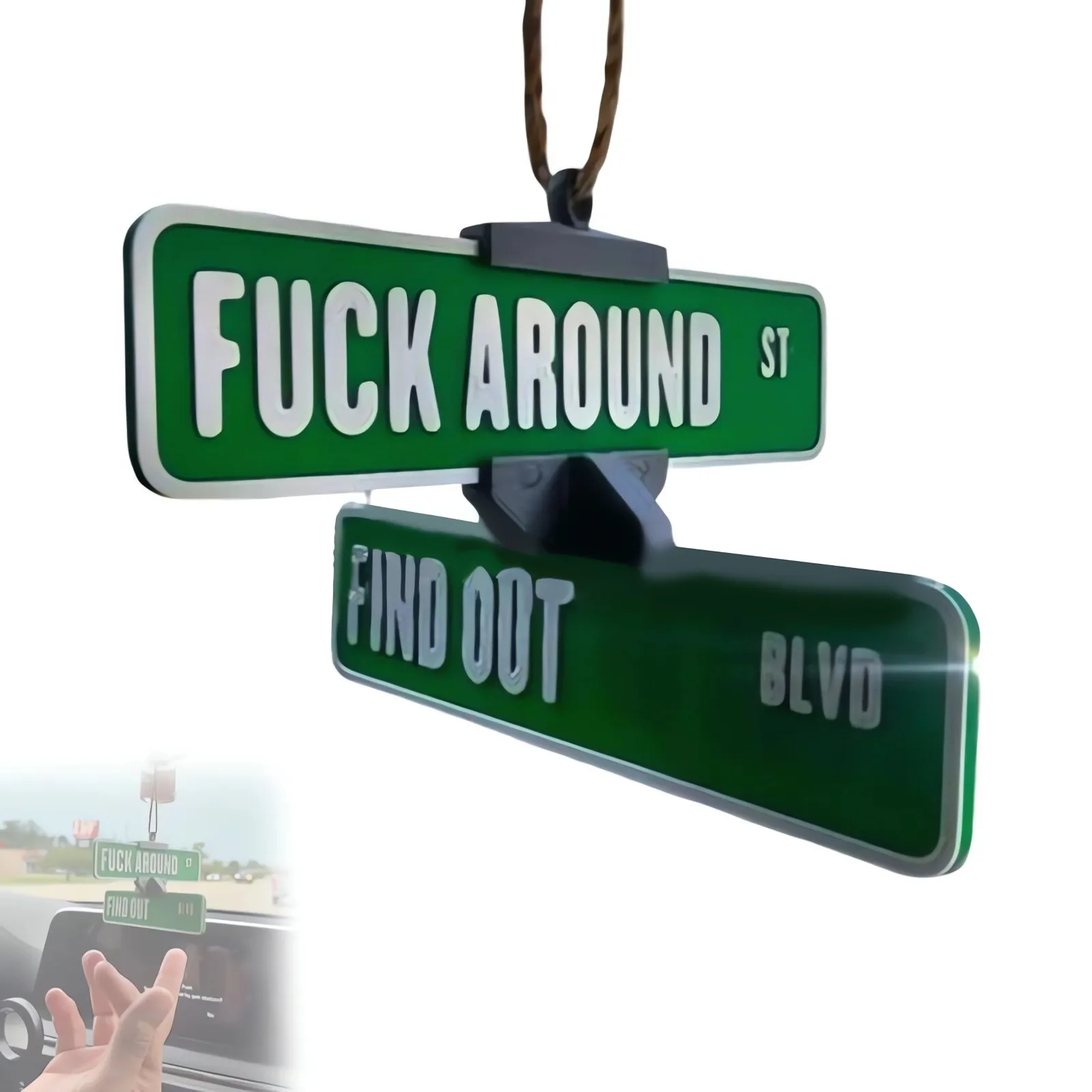 Fuck Around and Find Out Street Sign Hanger 3D Printed Funny Street Warning FAFO Sign Decoration Caraccessories Christmas Gift - soufeelau