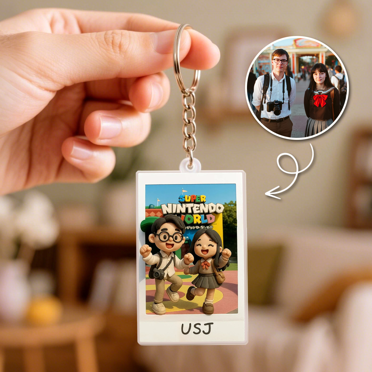 Custom 3D Acrylic Travel Photo Keychain with Text Anniversary Gift - soufeelau