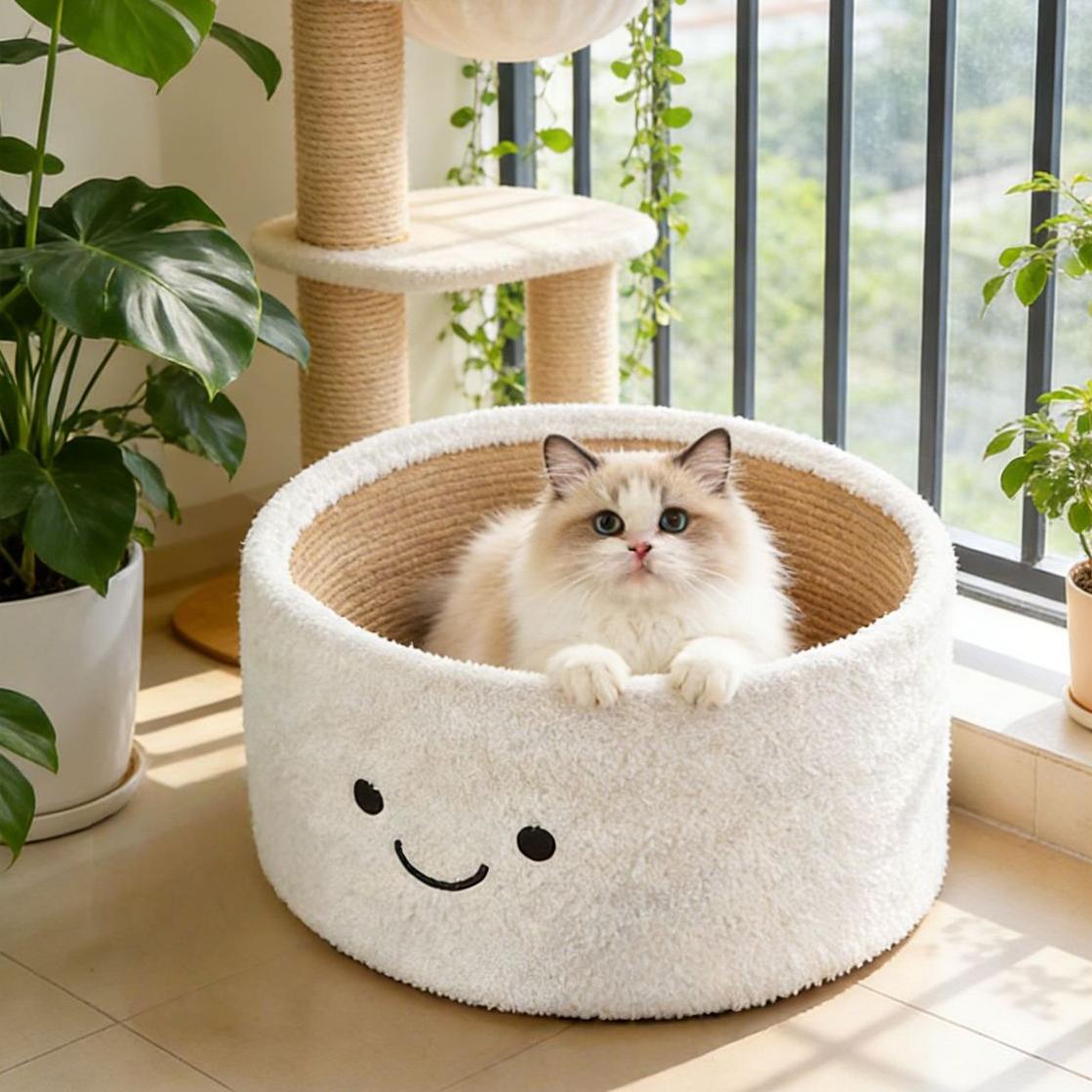 Teacup Plush Cat Bed & Scratcher – Cute Cat Nest, Soft Pet Lounger & Cat Scratching Toy - soufeelau