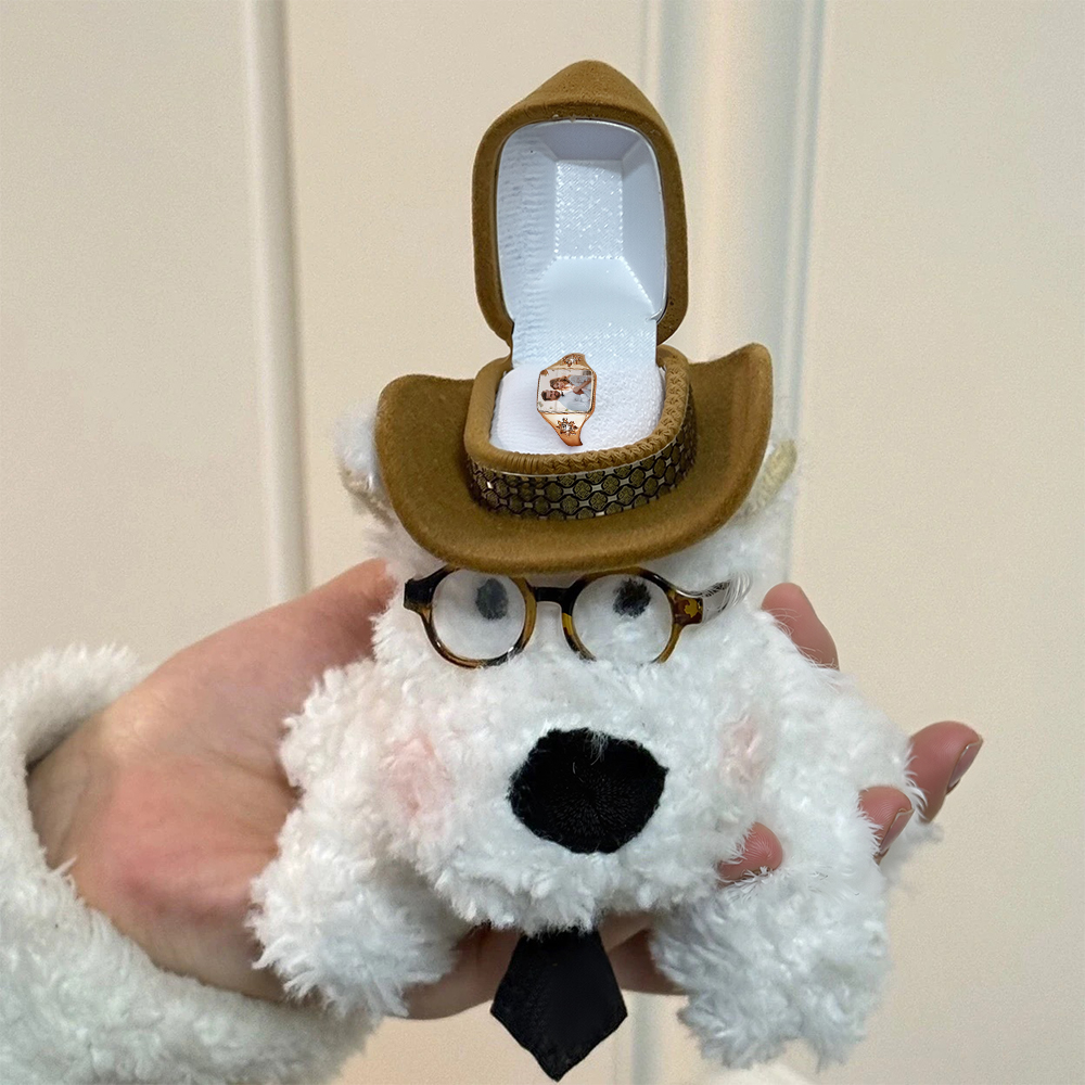 Westie Dog-Shaped Ring Box with Hat Cute Engagement Jewelry Gift for Her - soufeelau