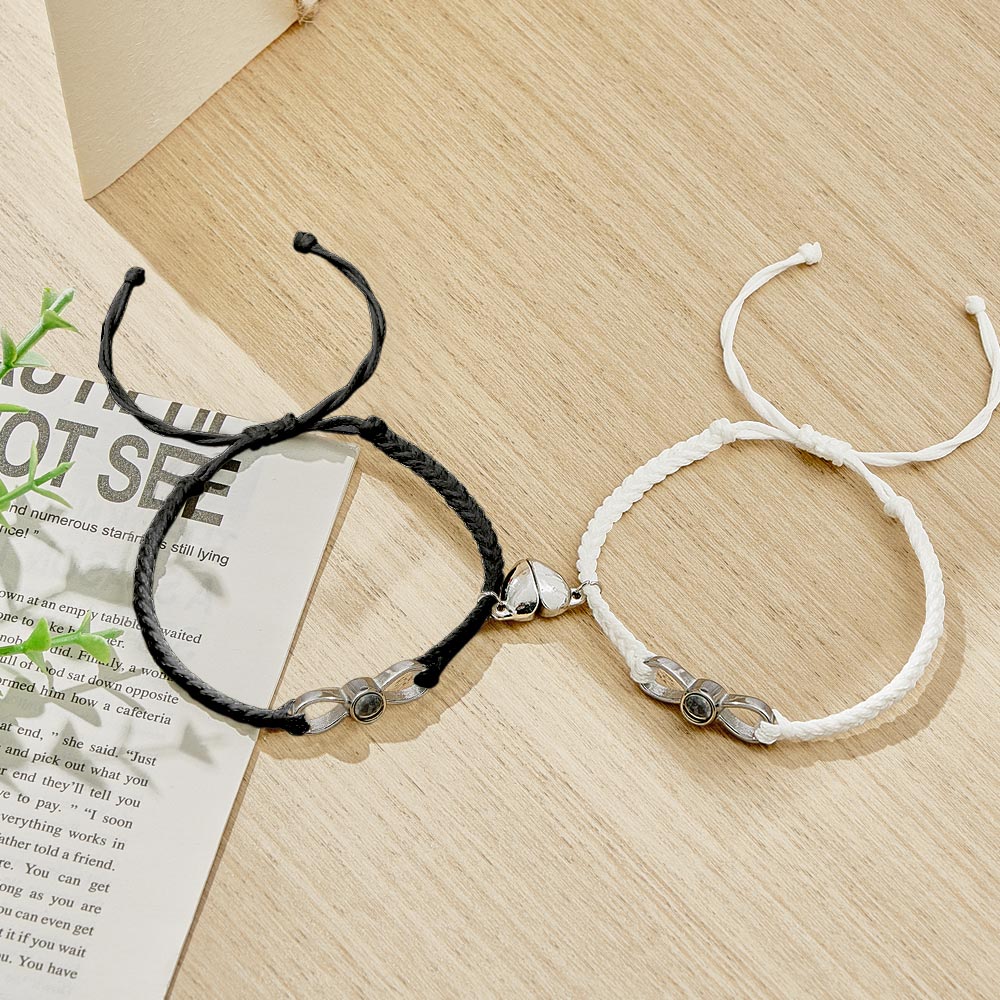 Custom Photo Projection Bracelet Woven Heart Magnetic Bracelet Gift for Couple - soufeelau