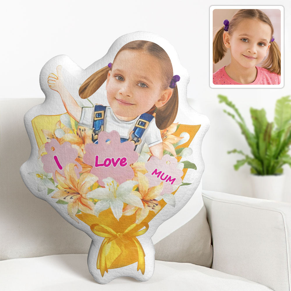 Custom Photo Face Pillow Mother's Day Flower Face Pillow I Love Mum - soufeelau