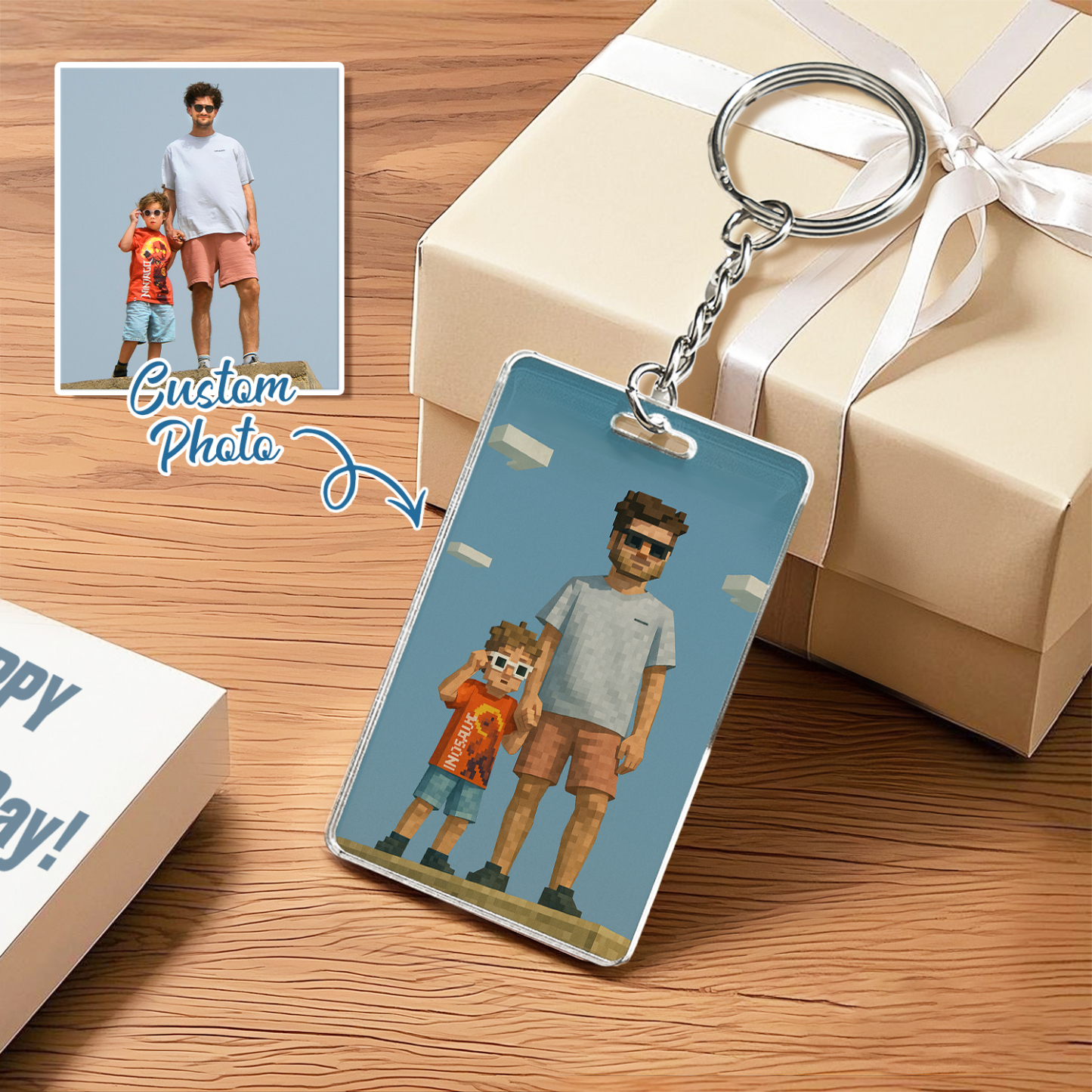Personalized Keychain Photo Custom Anime Portrait Cartoon Style Father's Day Gift - soufeelau