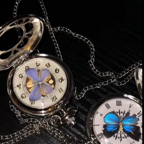 Vintage Inspired Butterfly Spinner Locket Pocket Watch Pendant Necklace - soufeelau