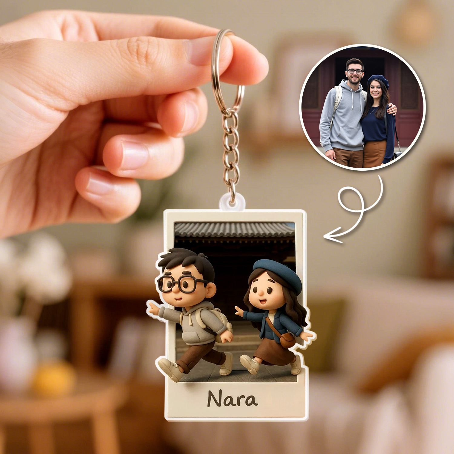 Custom 3D Acrylic Travel Photo Keychain with Text Anniversary Gift - soufeelau