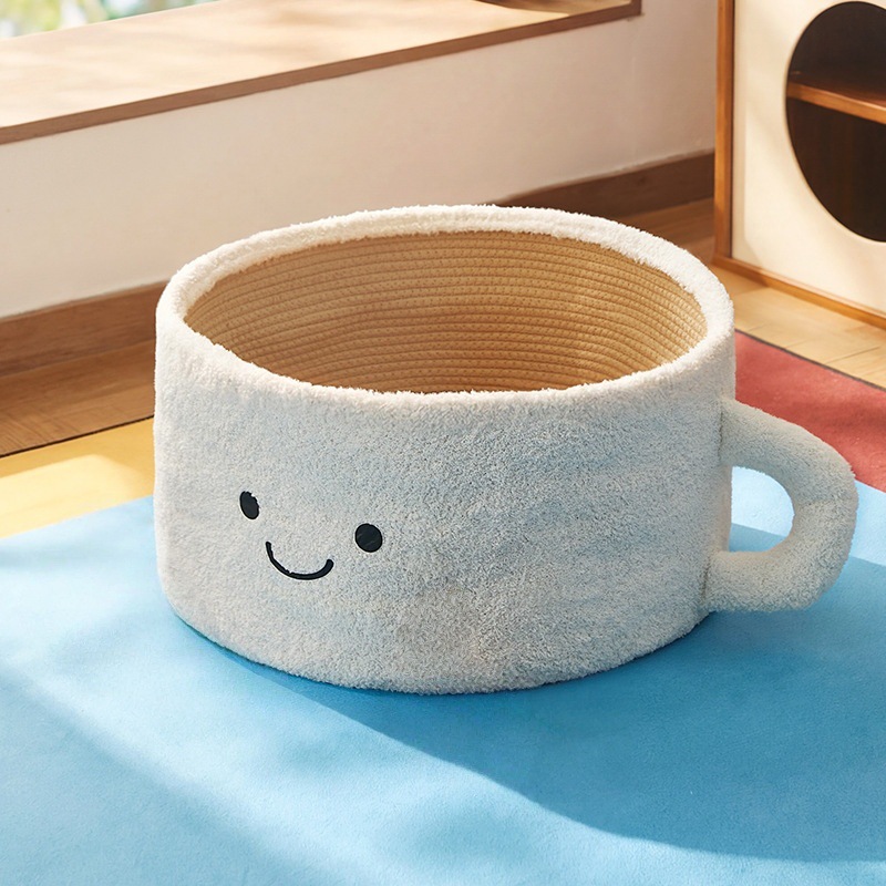 Teacup Plush Cat Bed & Scratcher – Cute Cat Nest, Soft Pet Lounger & Cat Scratching Toy - soufeelau