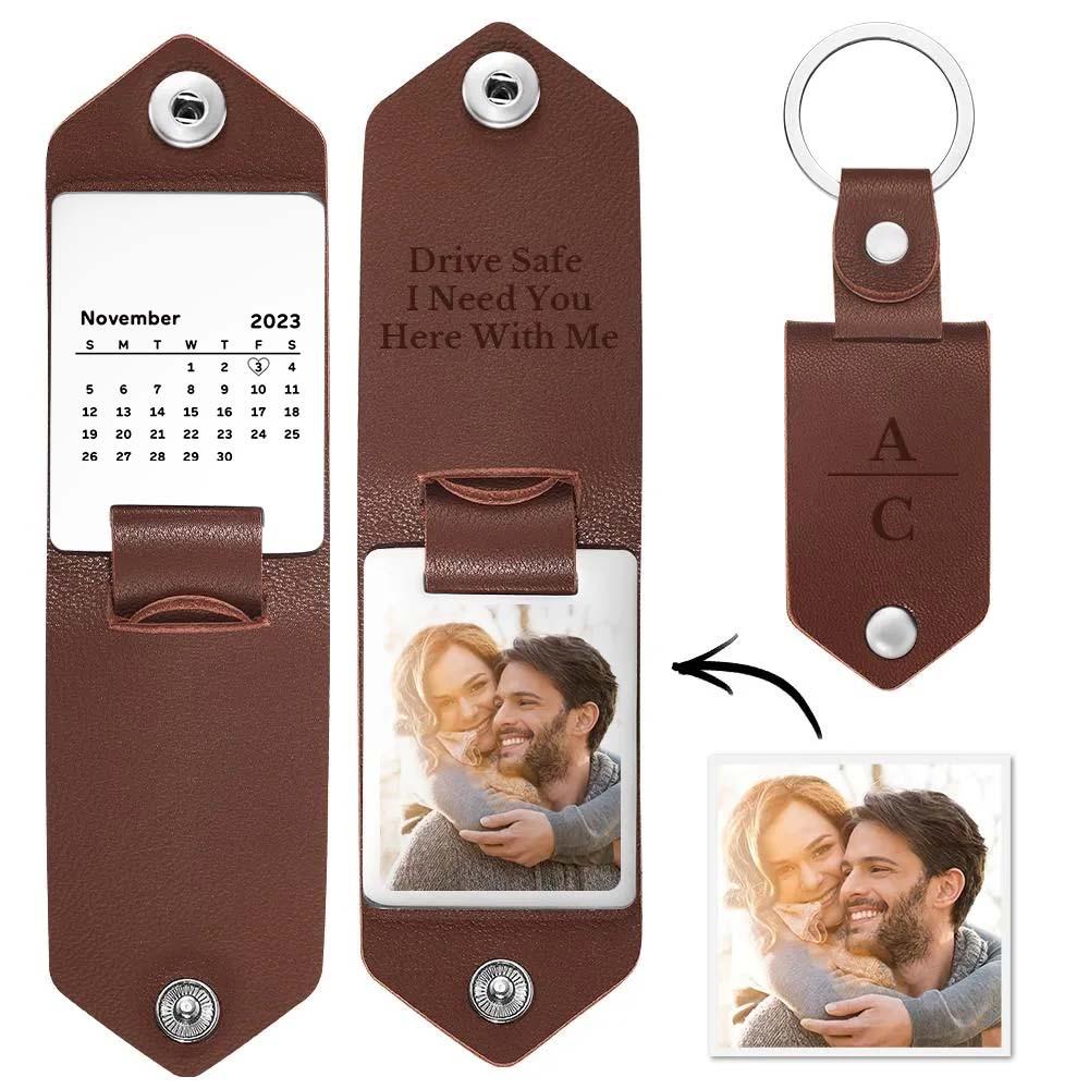 Unique Personalized Husband Boyfriend Anniversary Calendar Date Photo Keychain Drive Safe Keychain Engagement Date Calendar Gift