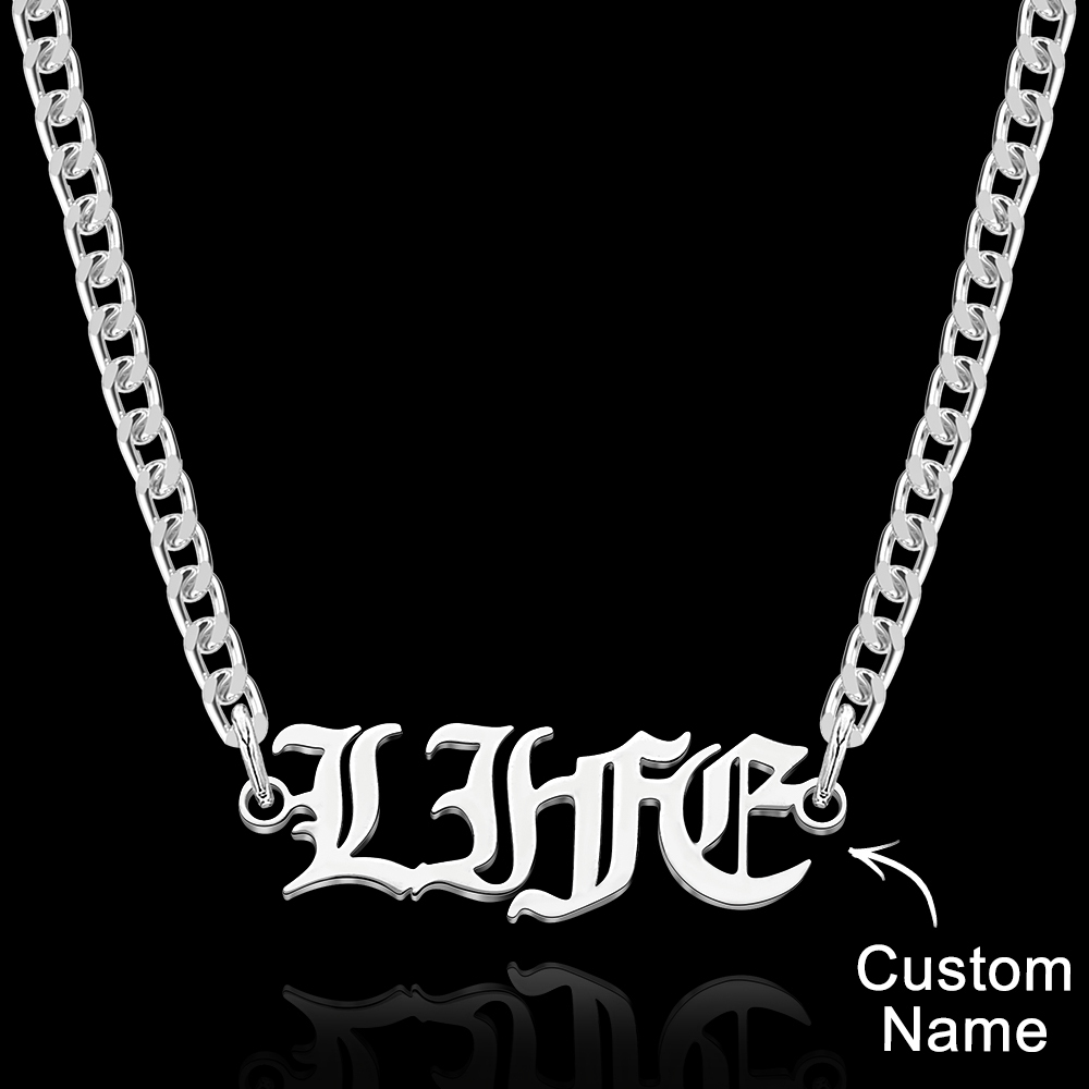 Custom Punk Name Necklace Lettering Bar Necklace Gothic Thorn Letter Cuban Chain Necklace - soufeelau