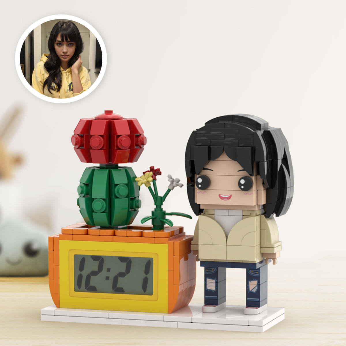 Gifts for Her Custom Brick Figures Clock Personalized Figures Potted Plant & Brick Clock - soufeelau