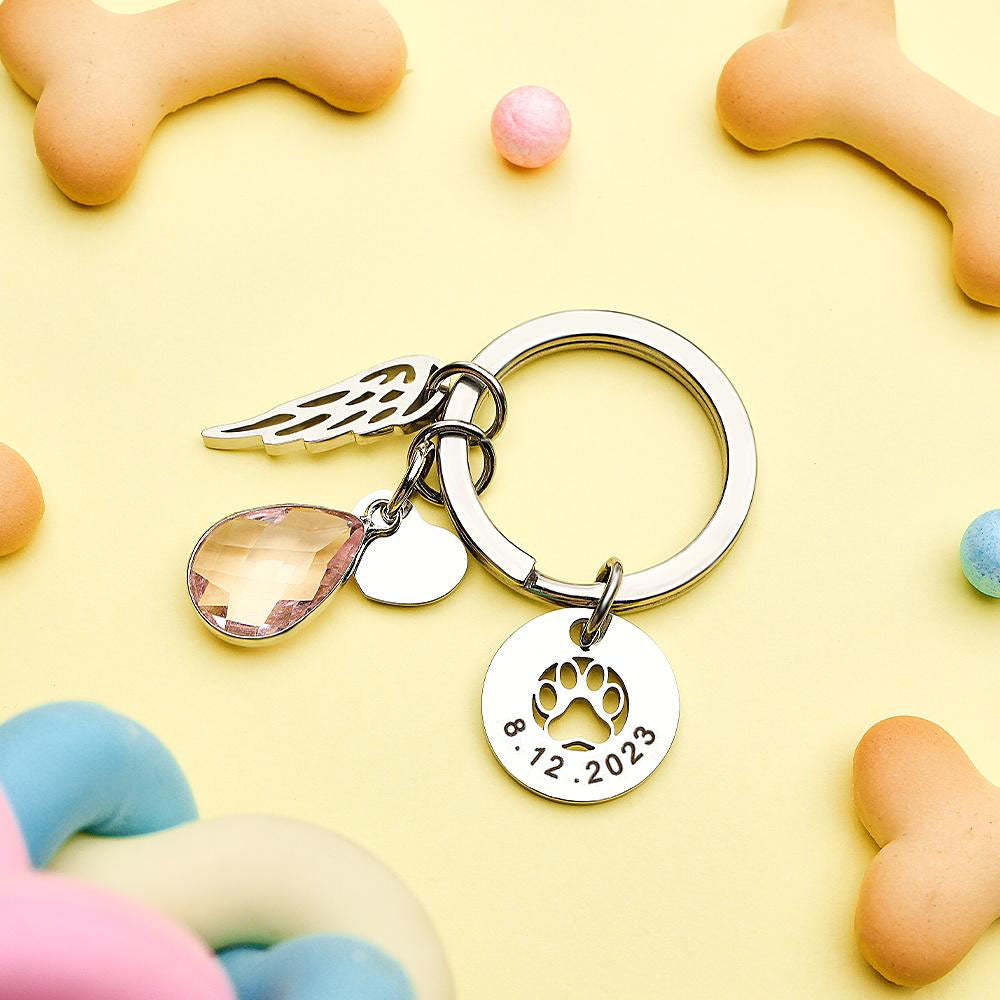 Custom Engraved Birthstone Keychain Memorial Gift for Pet Lover - soufeelau