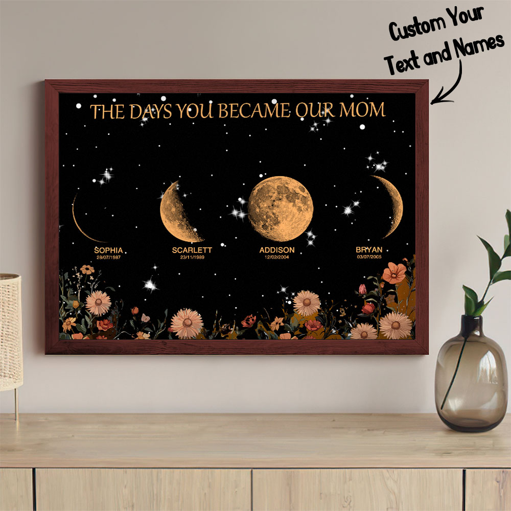 Mother's Day Gift Custom Moon Phase and Names Wooden Frame with Your Text - soufeelau