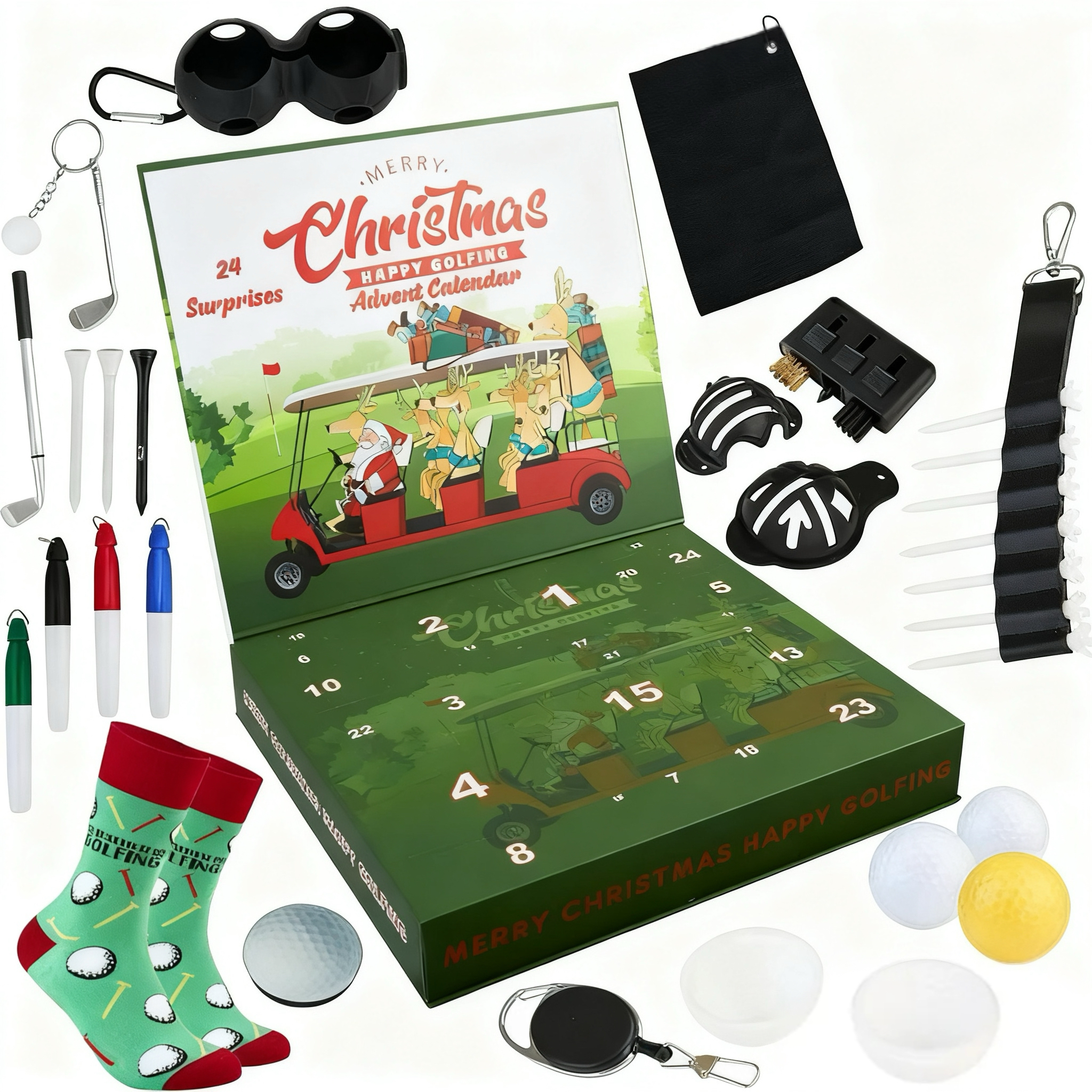 Golf Advent Calendar 2025 for Men Teens Christmas Countdown Calendar 24 Mini Golf Surprises Socks Novelty Fun Gifts for Men