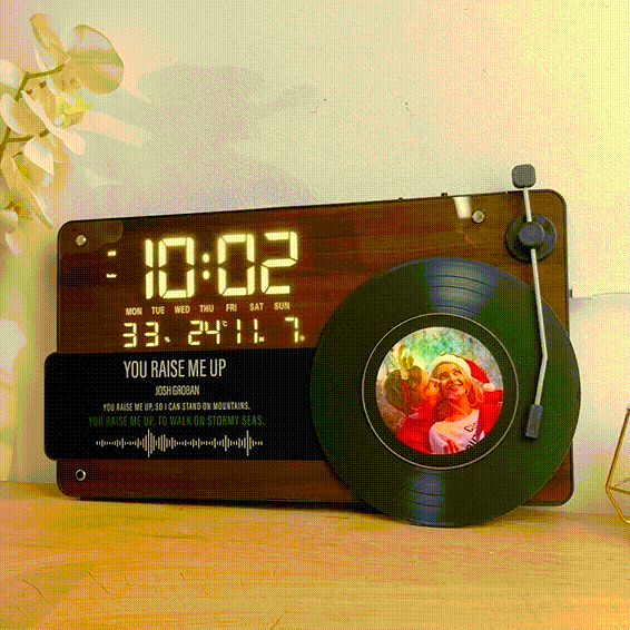 Custom Photo & Music Lyrics Vinyl Record Electronic Clock Wall Clock Decorative Painting Living Room Retro Clock Gift For Family - soufeelau