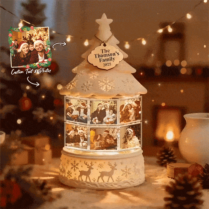 Custom Multi-Photo Rotating Night Light Music Box Engraved Family Keepsake Lamp Christmas Drift Bottle Light Christmas Tree Light Christmas Gift - soufeelau