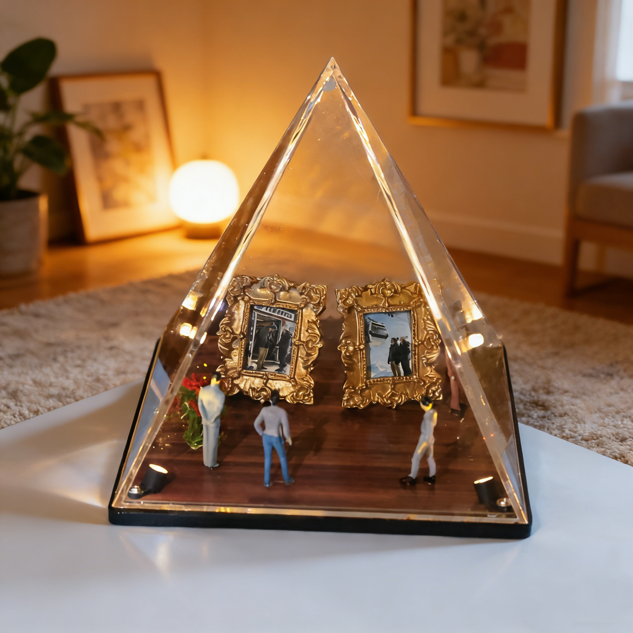 Personalized Pyramid Mini Museum Photo Display with Spot Lights, Museum of Us Custom Desk Decor, Gift for Her - soufeelau