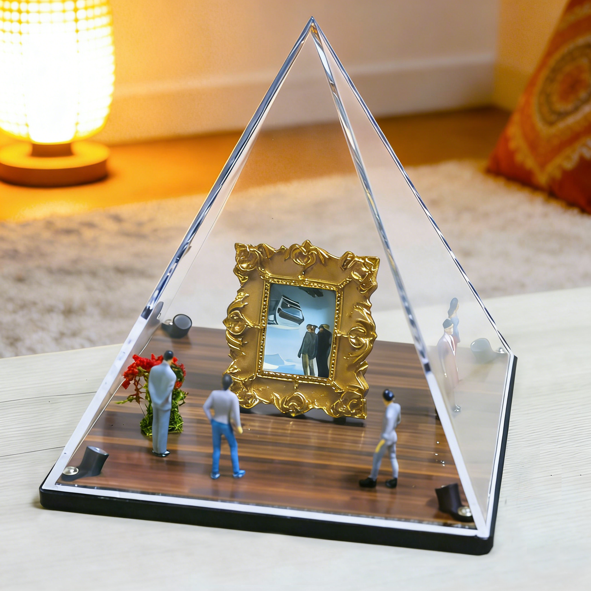Personalized Pyramid Mini Museum Photo Display with Spot Lights, Museum of Us Custom Desk Decor, Gift for Her - soufeelau