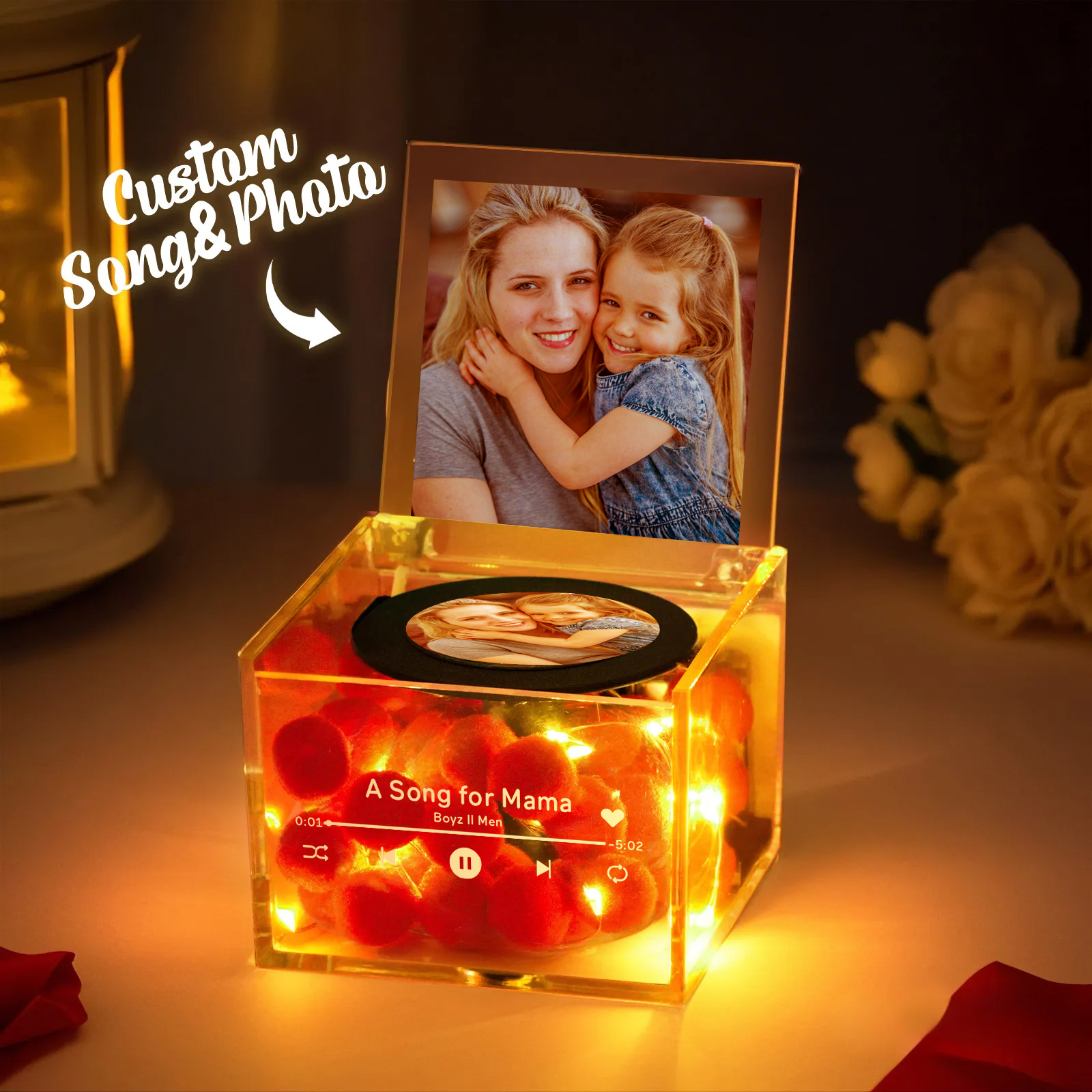 Mini Music Record Player Custom Photo with Light Personalized Music Acrylic Box