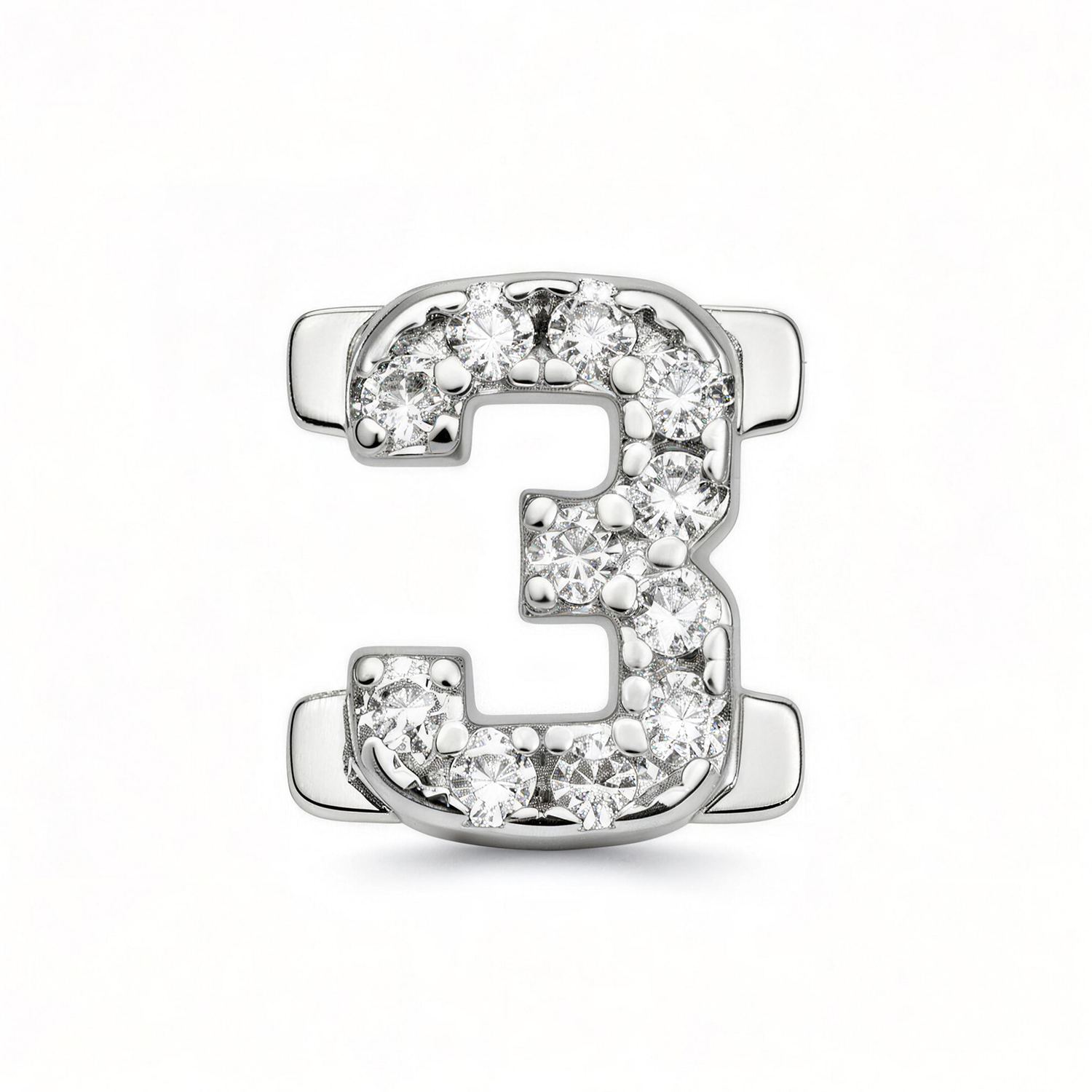 Number With Diamond 3 Charm - Silver - soufeelau