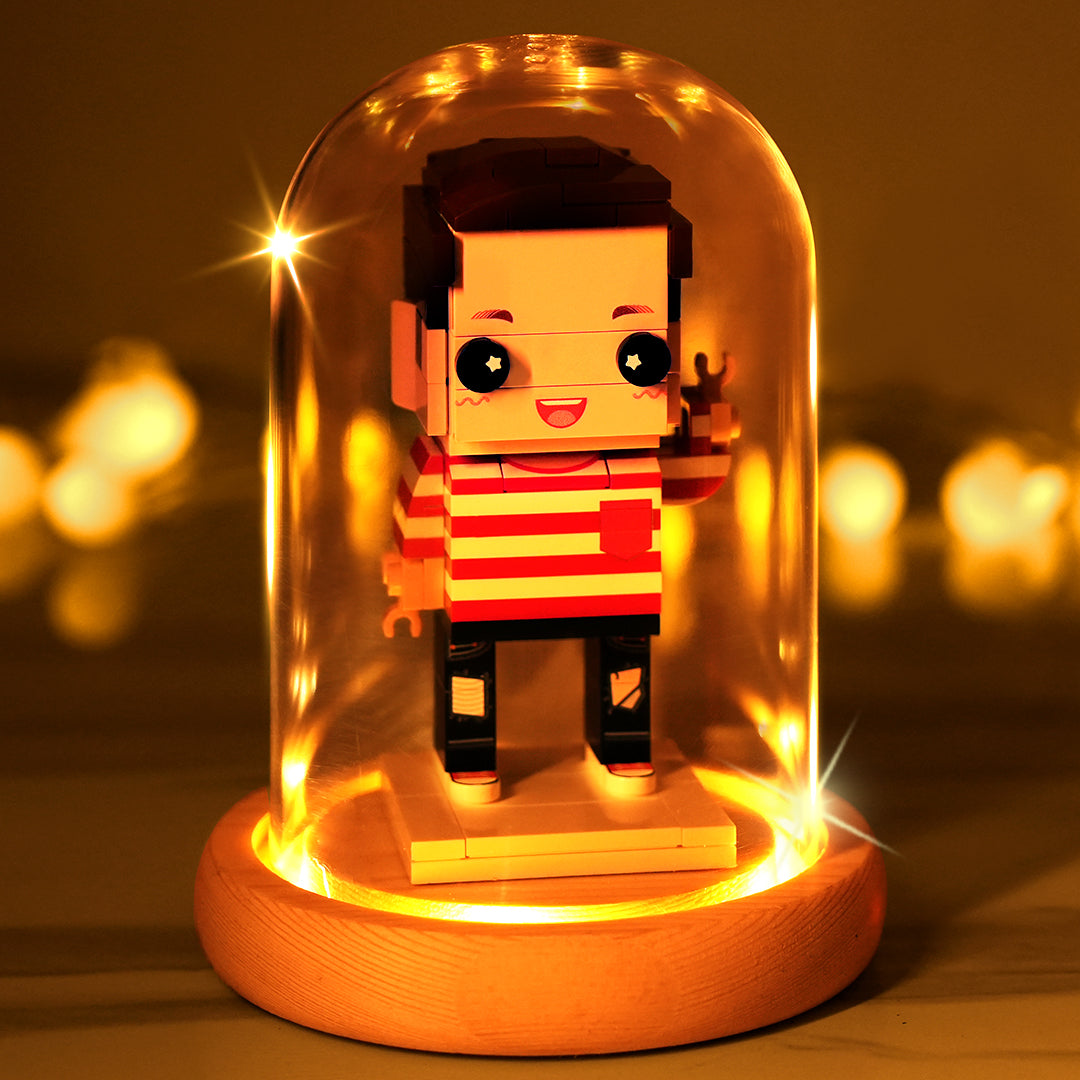 (No Brick Figures) Acrylic Anti-dust Cover Wooden Base with Light 8*12.5cm - soufeelau