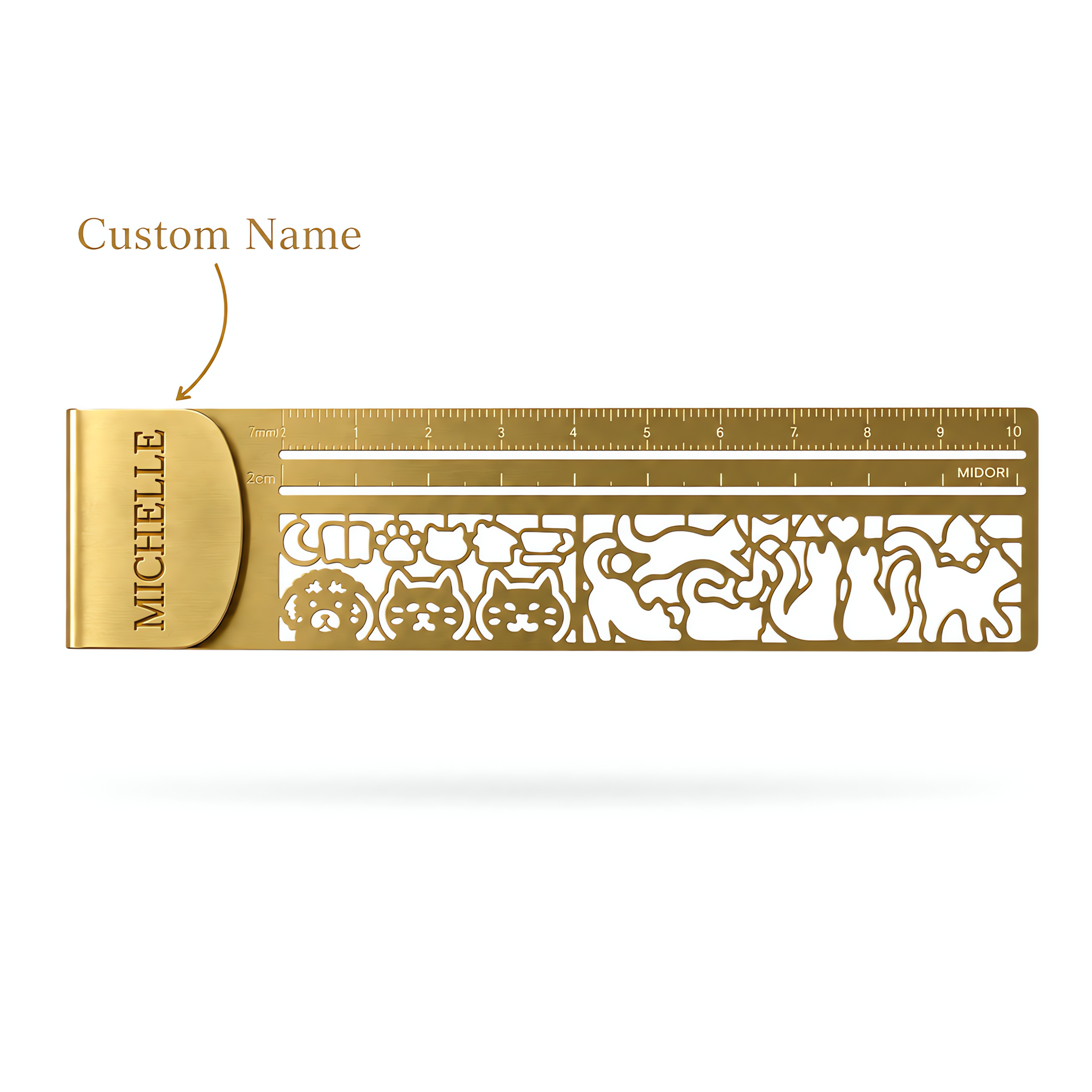 Custom Name 3-in-1 Vintage Cat Bookmark Stencil Ruler Metal Hollow Drawing Template Page Clip Measuring Ruler Kawaii Stationery Gift for Journaling & Reading - soufeelau