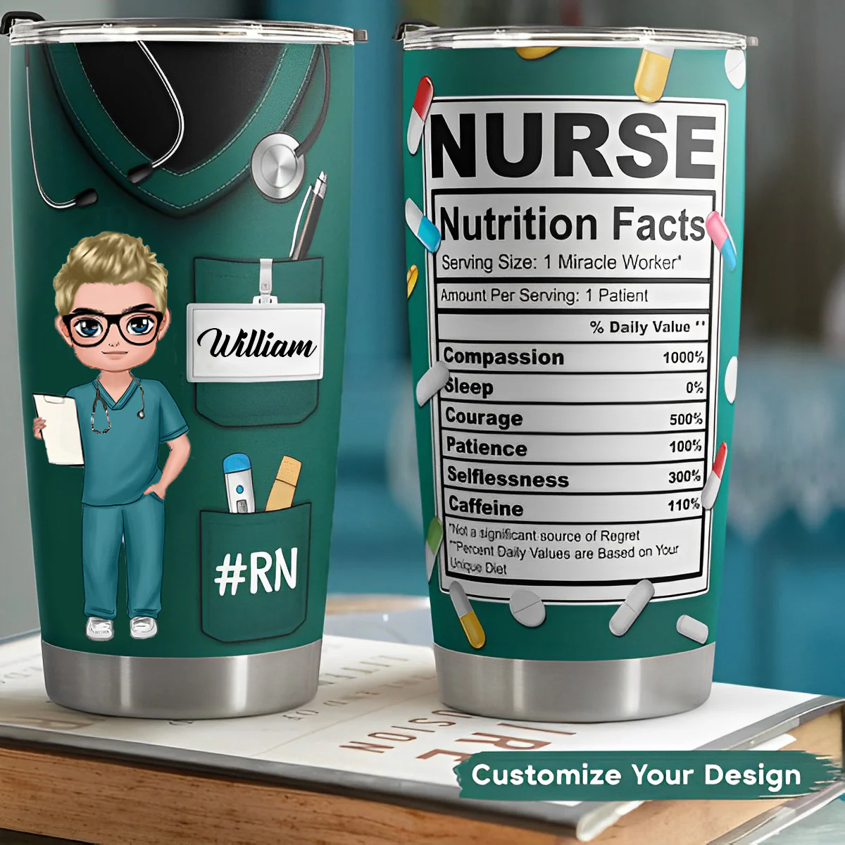 Male Nurse Custom Text and Accessories Tumbler Cup with Straw Medical Gift for Male Nurse - soufeelau