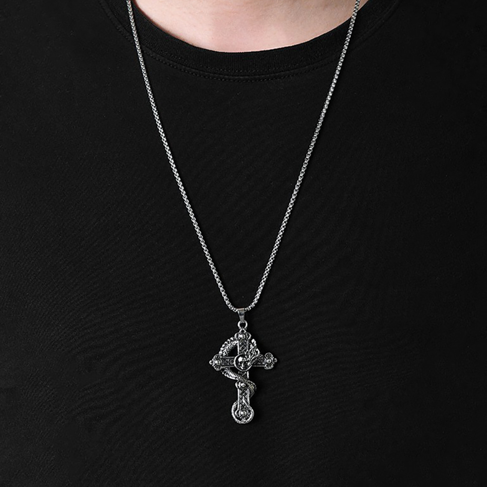 Men's Necklace Punk Necklace Skull Pandragon Cross Pendant Necklace Gift For Boyfriend - soufeelau