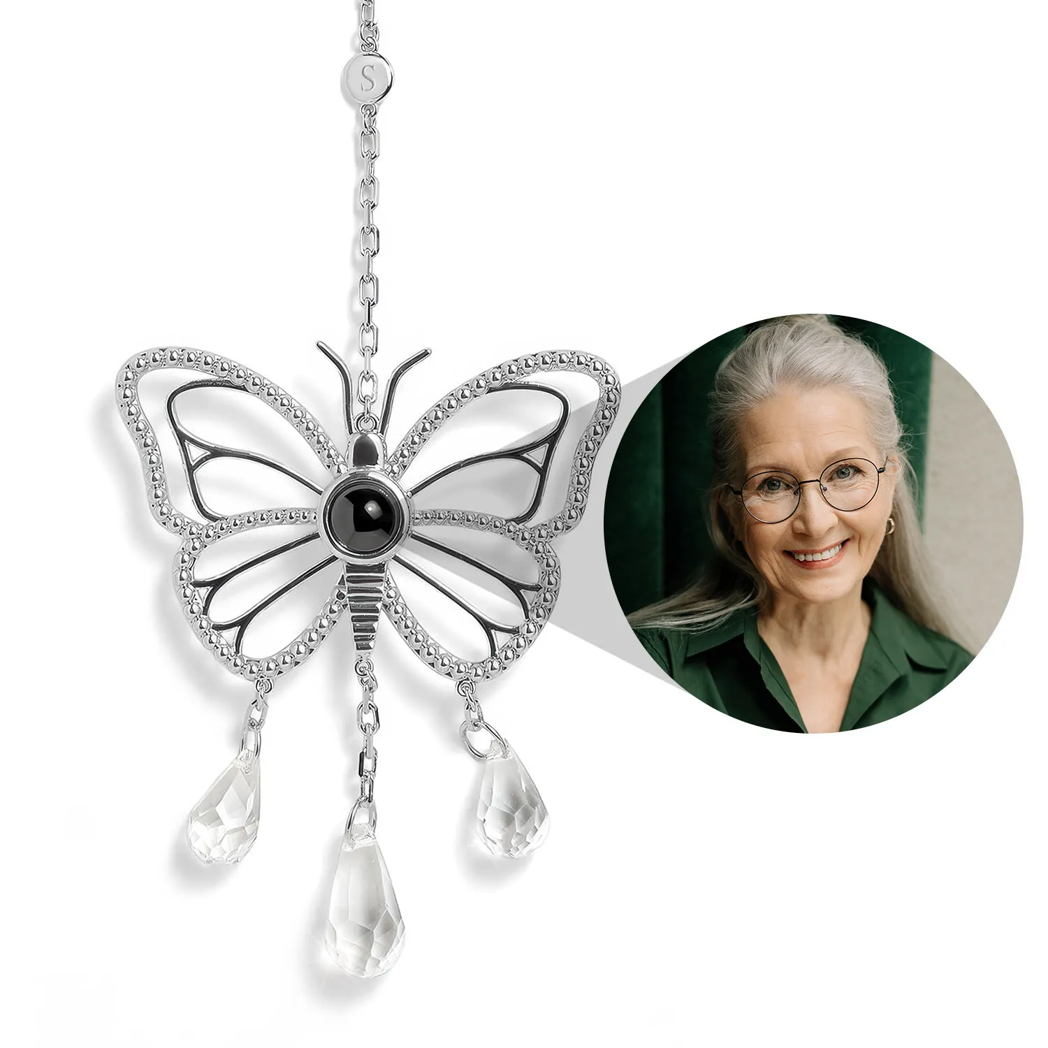 Personalized Butterfly Photo Sun Catcher Projection Ornament Car Decor - soufeelau