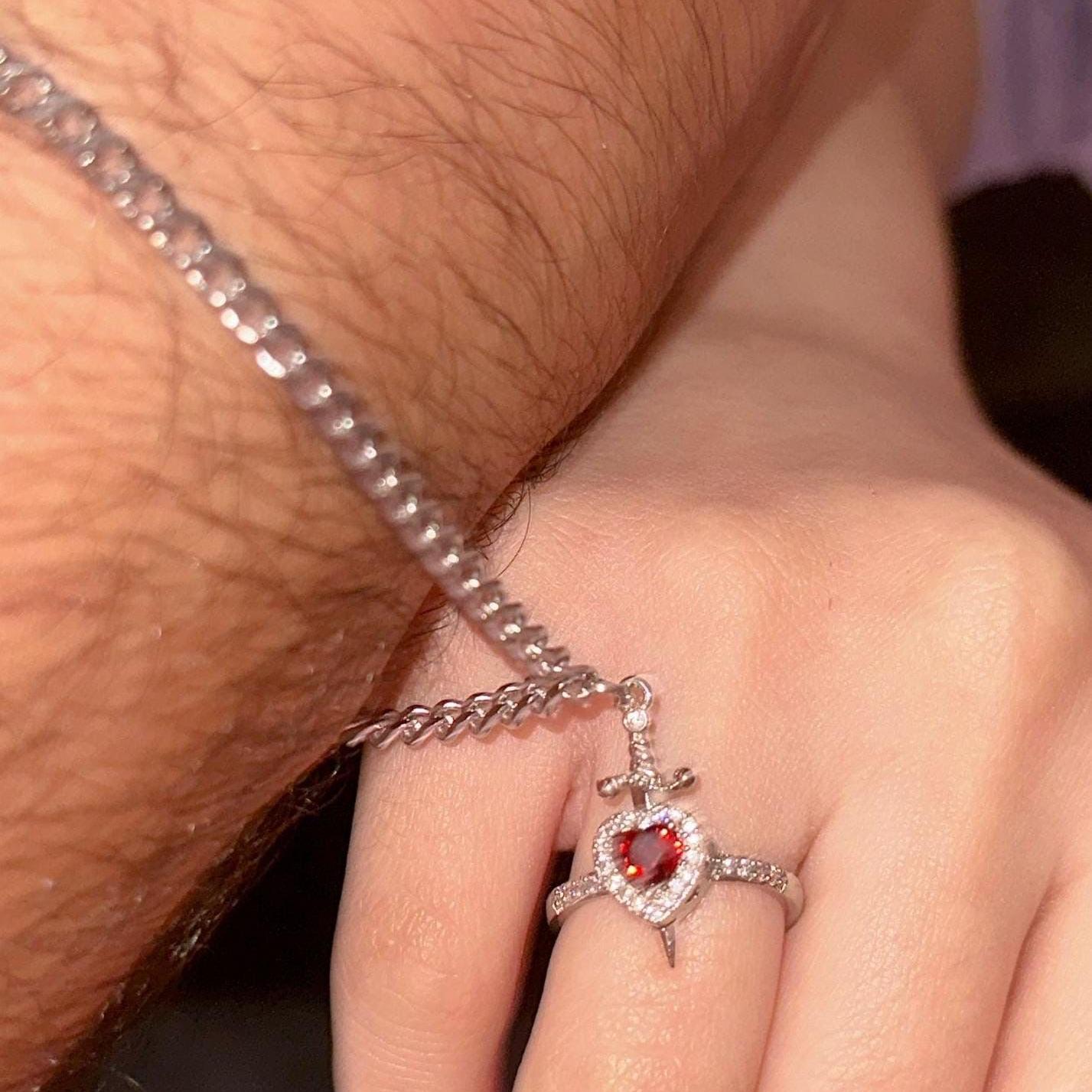 You Are In My Heart Ring and Bracelet Set Heart Sword Ring Bracelet - soufeelau