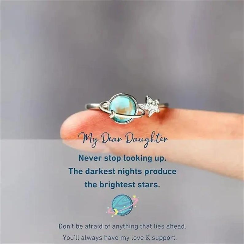 To My Daughter Gift Star & Moon Rotatable Ring Stress Relief Fidget Ring for Anxiety Relief Perfect for Birthday Gift Christmas Gift - soufeelau