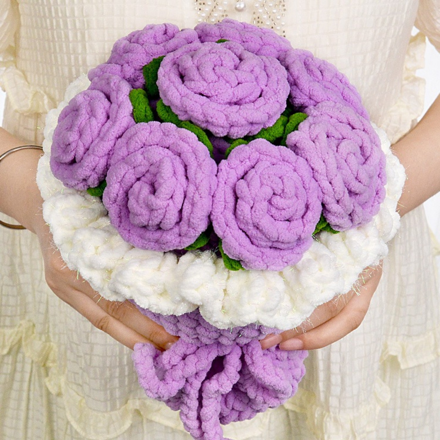 Handmade Ice Chenille Yarn Rose Bouquet Give Her Eternal Blooms Gift for Mother's Day - soufeelau