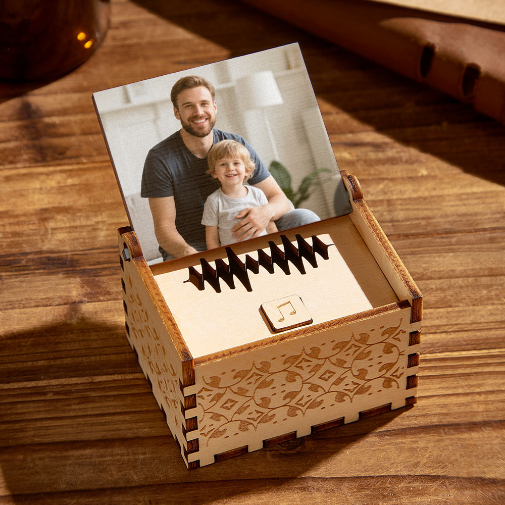 Custom Digital Music Box Any song Tune or Voice Personalized Wooden Photo Music Box with Text Father's Day Gift - soufeelau