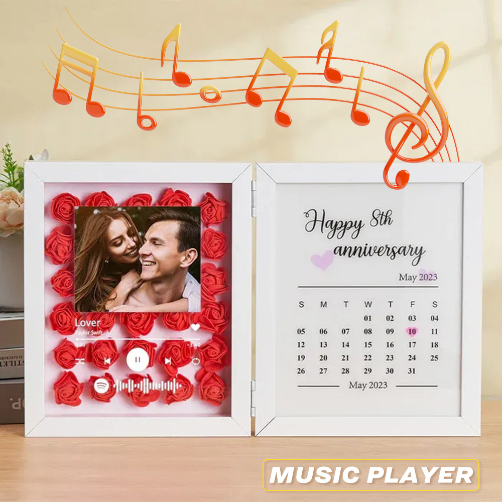 Personalized Photo Rose Flower Foldable Frame Custom Music Code Can Play Music Anniversary Gift for Couple - soufeelau