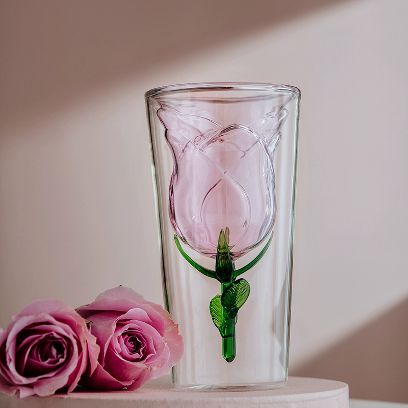Double Layer Rose Glass Cup Mother'S Day Gift For Mom - soufeelau