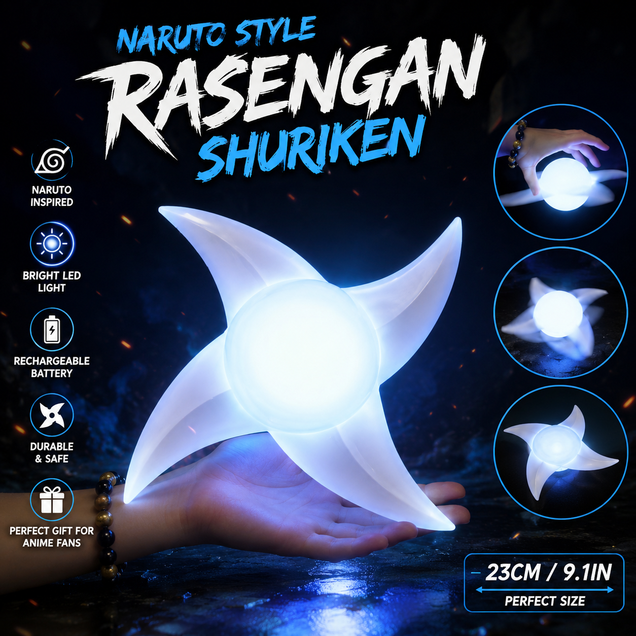 Rasengan whirlwind spiral light blade rotating shuriken glowing cos peripheral hands-on children's laser sword toy - soufeelau