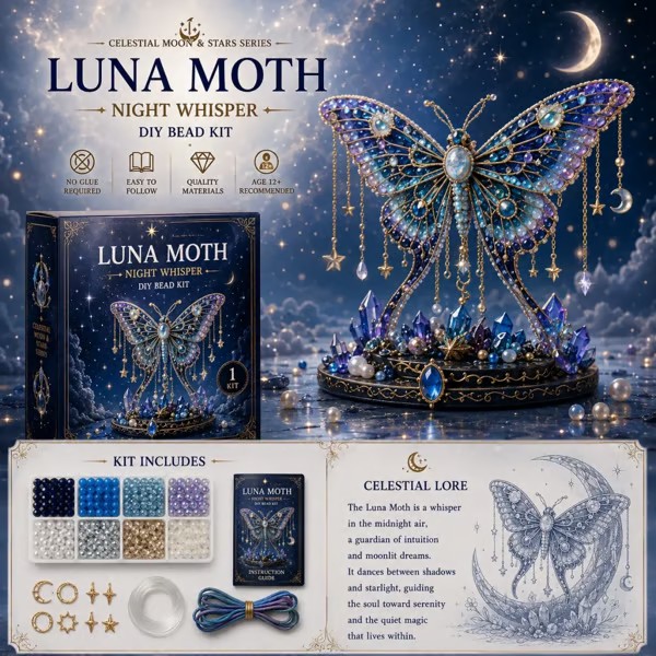 Moon Cat Luna Guardian DIY Bead Kit – Celestial Moon & Stars Jewelry Making Kit, 8 Magical Designs, Creative Craft Gift - soufeelau