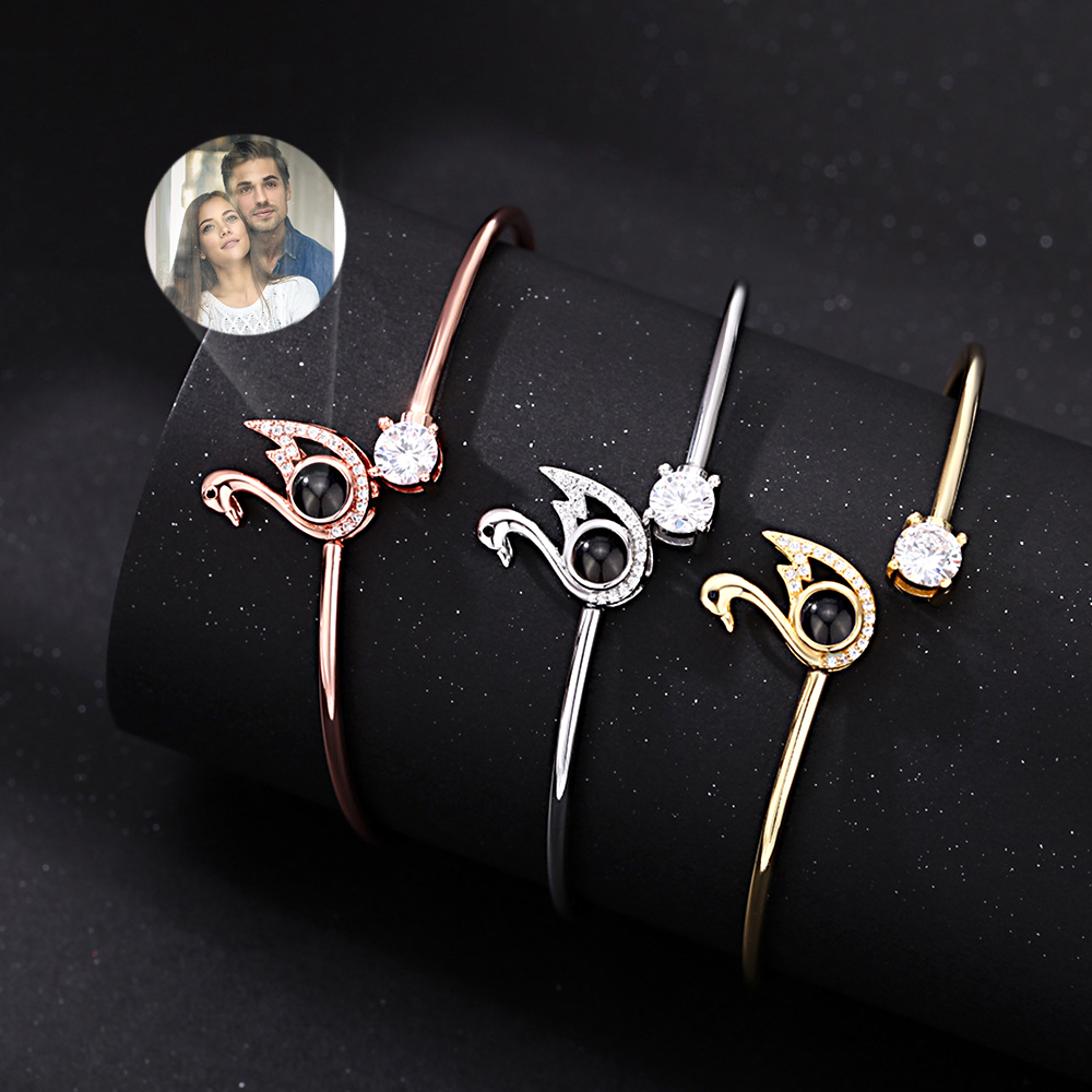Custom Projection Bracelet Personalized Photo Swan Bracelet Jewelry Gift for Her - soufeelau