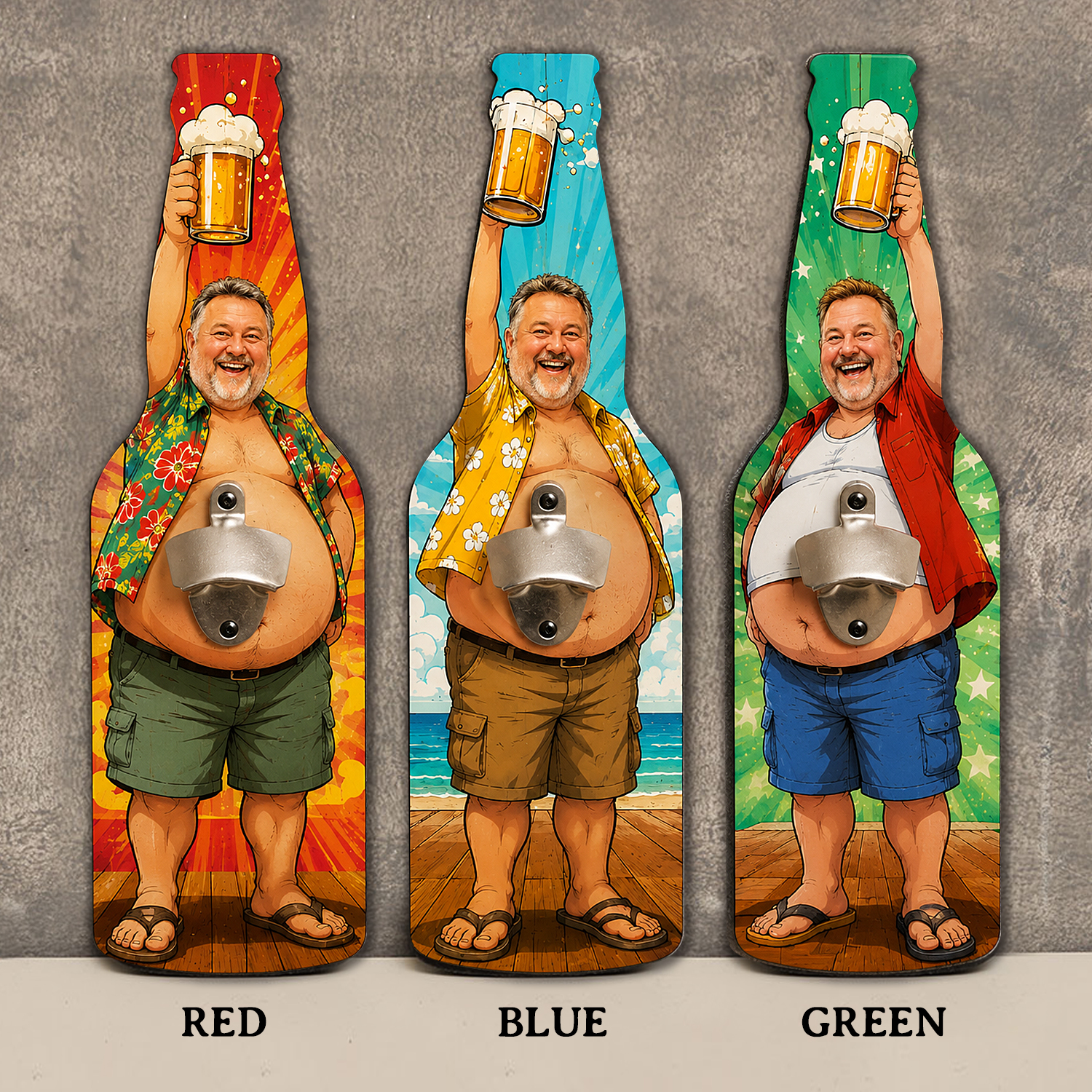 Custom Big Belly Beer Bottle Wall Opener – Personalized Funny Dad Bottle Opener Sign Summer Bar Decor Gift with Custom Face - soufeelau