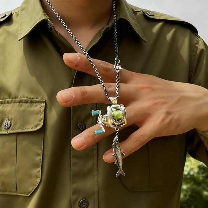 Mini Fishing Reel Necklace, Fishing Reel Necklace with Rotatable Handle and Precision Detailed for Friend, Family Member(1pc) - soufeelau