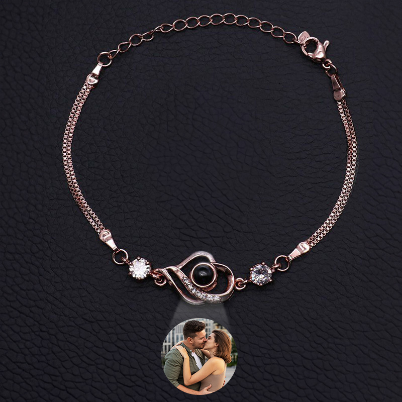 Custom Photo Bracelet Overlapped Hearts Projection Bracelet Gift for Mom Best Mother's Day Gift - soufeelau
