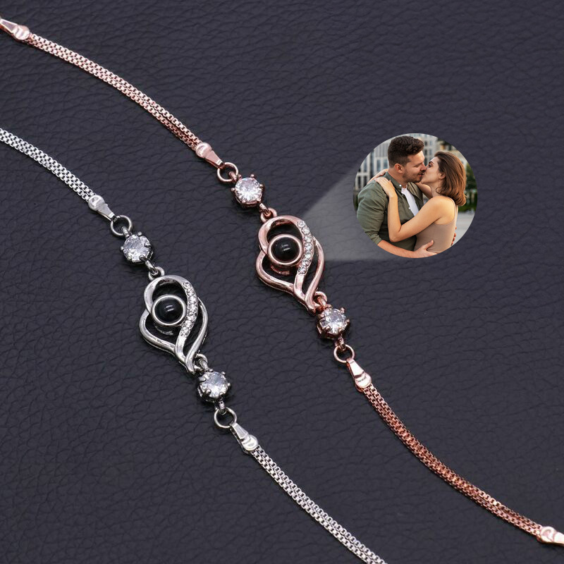 Custom Photo Bracelet Overlapped Hearts Projection Bracelet Gift for Mom Best Mother's Day Gift - soufeelau